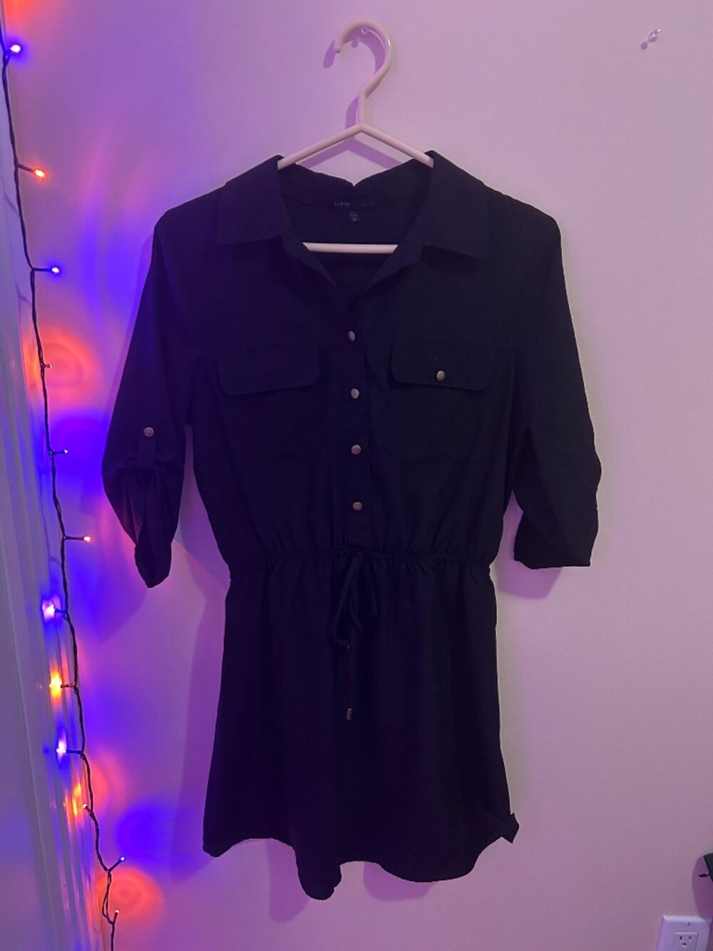 Black Buttoned Shirt Dress with Pockets